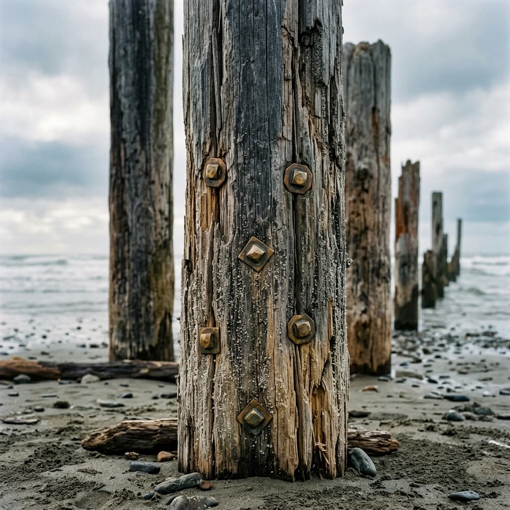 Weathered timber piling details representing quality materials and design