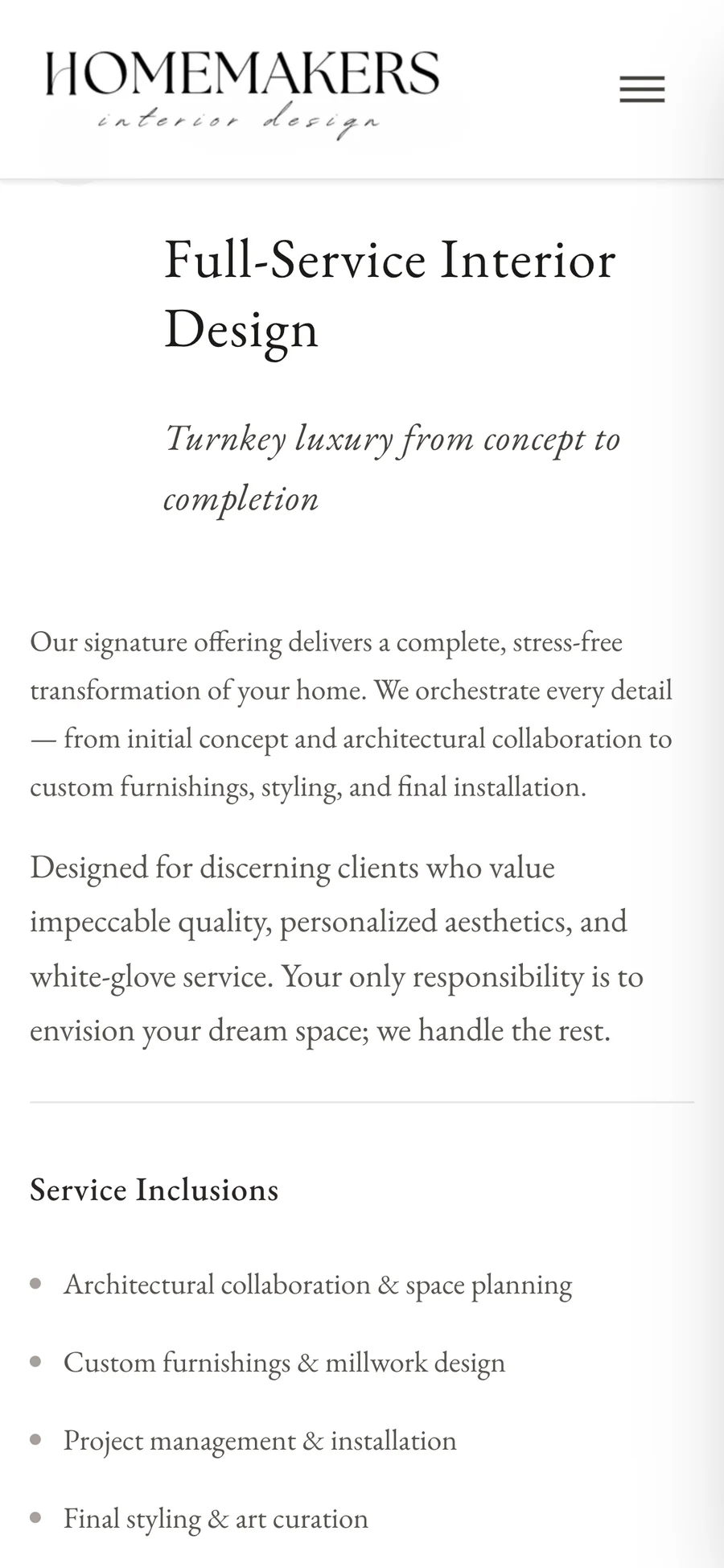 The first of the three services on a phone, with its list of inclusions.