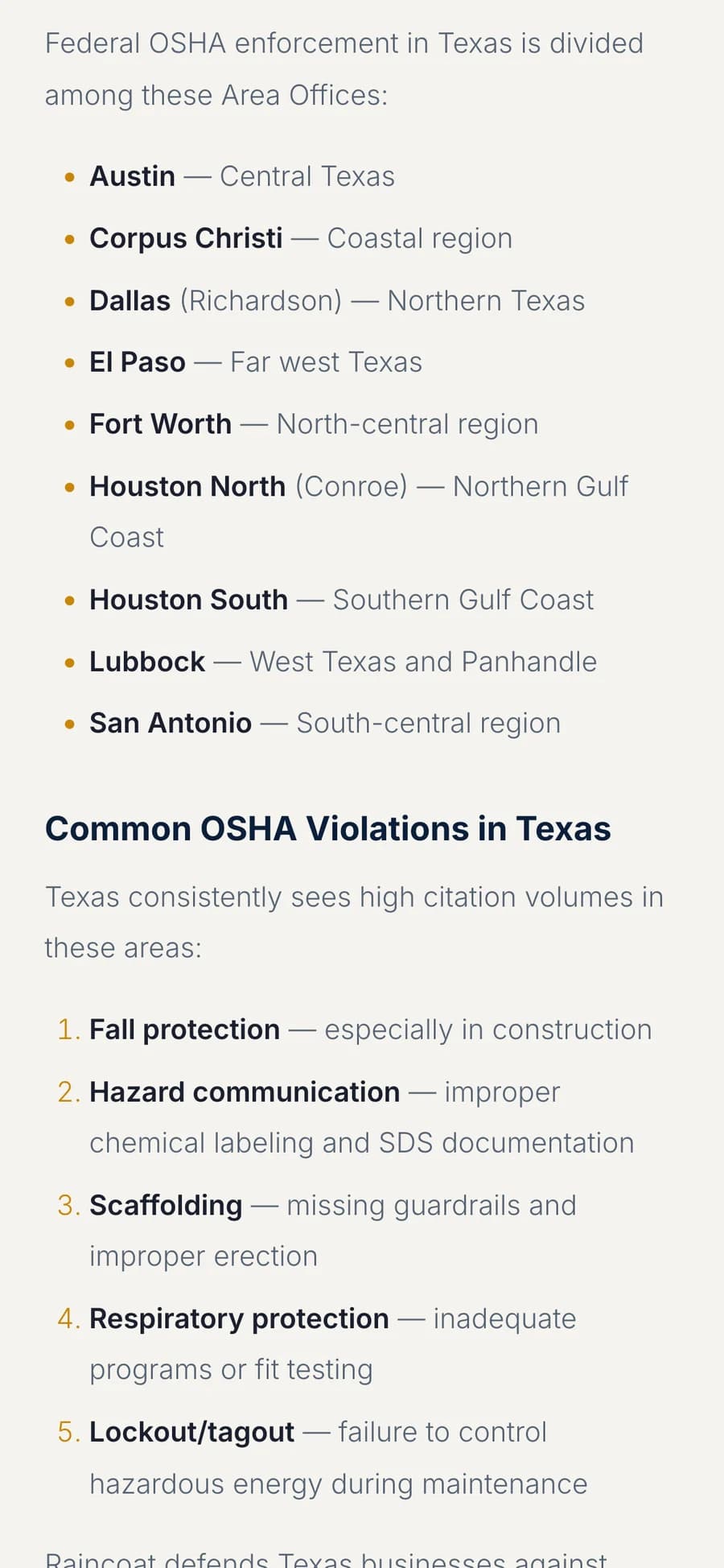 The Texas area offices list on a phone.